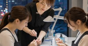 高崎 自爪育成 講座でネイルケアの技術を学ぶ受講生の手元