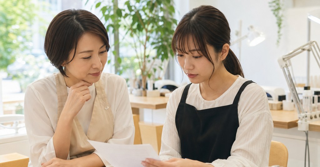 高崎のネイルスクール申込に向けて必要書類や準備を確認する女性