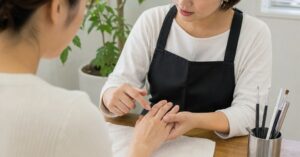 高崎 反り爪 講座で、反り爪の原因と爪の状態に合わせたケア方法を学ぶ様子